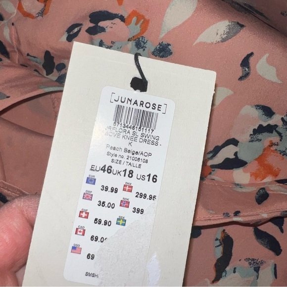 Junarose NWT Peach Dainty Floral Sleeveless Knee Length Swing Dress Plus Size 16 - Picture 5 of 14